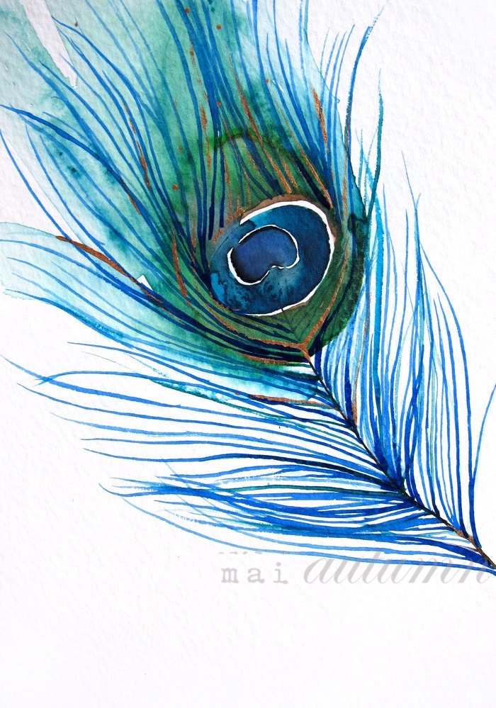 30% Off SALE - Gift for Her - Watercolor Painting - Peacock Feather I - Bird Art - 8x10 Print - Watercolor Illustration - Painting - Home D