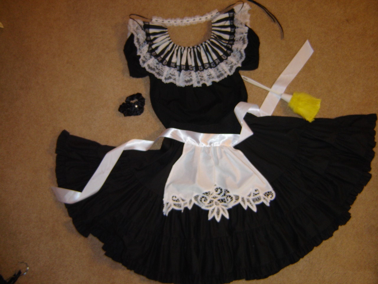 Costume French Maid  black blouse skirt dress white apron accessories womens  M  LHalloween