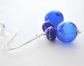 Blue Celestial Glass Earrings,Light Weight hollow Glass, Cobalt Blue Earrings, Drizzled Silver, Long Dangle