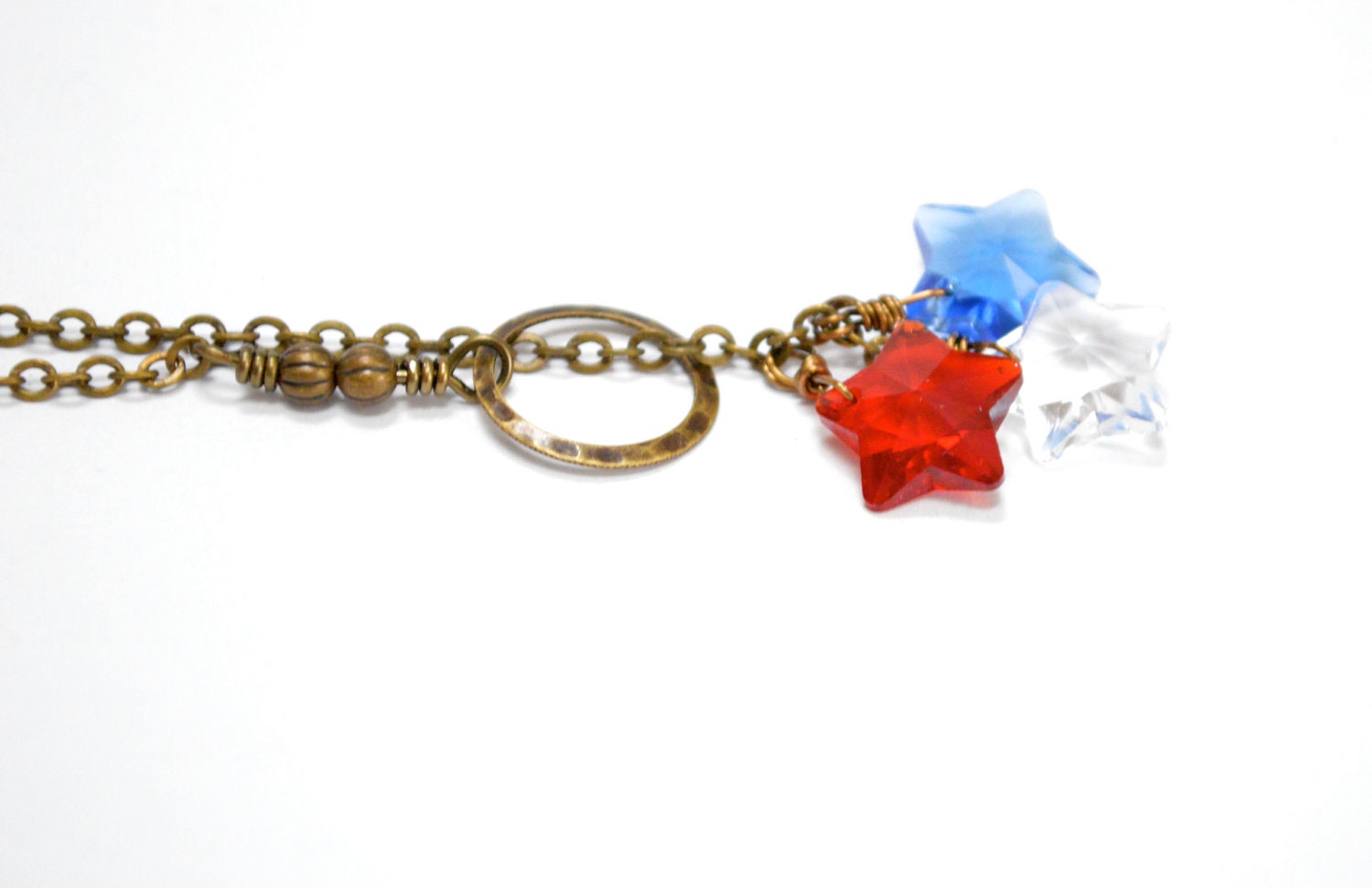 Lariat Necklace, Star Pendant, Red White Blue, Fourth of July American Celebration Memorial Day - Patriotic