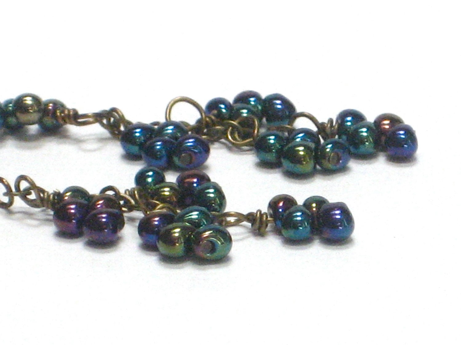 Purple Cluster Earrings, Eggplant Navy Green Metallic Rainbow Earrrings Long Fashion Jewelry Gift Under 20 - Grapes