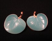 Vintage Pastelli Gold Tone Teal Blue Enameled Leaf Lily Pad Clip Earrings