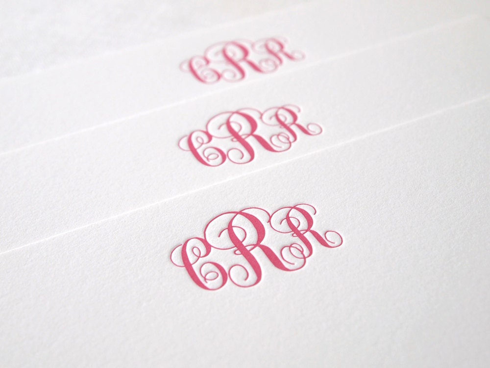 Classic Monogram Letterpress Stationery - Personalized Set of 25 Flat Notes