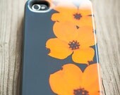 iPhone 5 Case - orange, grey, dogwood,  iPhone 5 cover - citrus orange, girly, feminine, flower print, dogwood