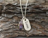 Charm Necklace with a Mystic Quartz Crystal Teardrop, Silver Love Charm and Matching Earrings