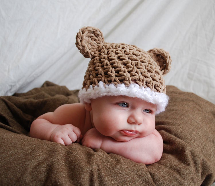 Baby Bear Hat in Brown Faux Suede