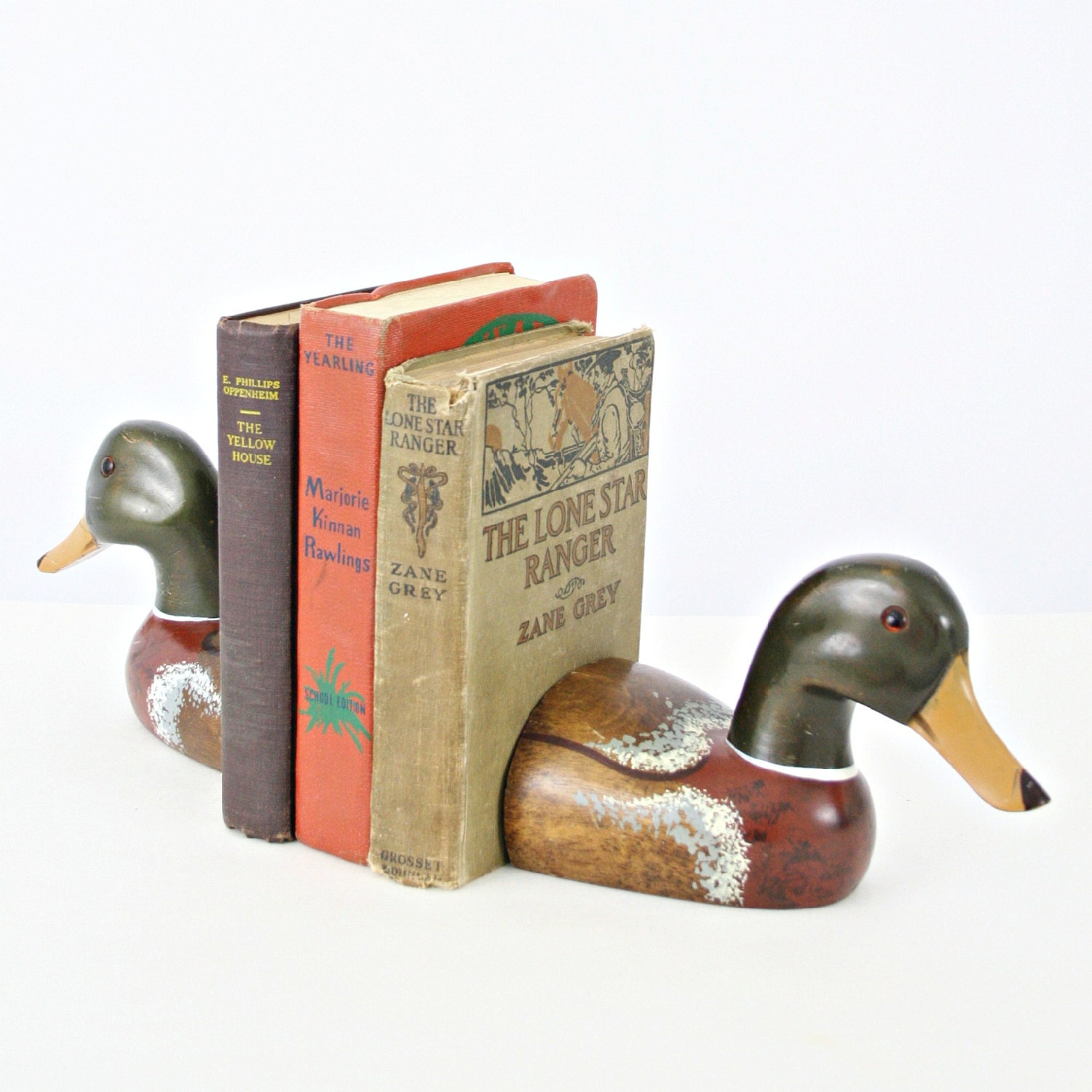 vintage classic WOODEN MALLARD duck bookends