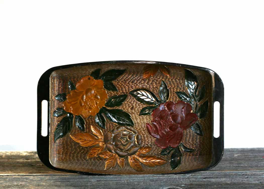 Vintage Japanese Serving Tray Floral Motif