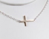 Two Tone--Sideways Cross Necklace, Skinny,  Your Choice of metals-- Celebrity Inspired