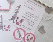 Eiffel Tower and French Poodle-Birthday Invitations, Cards, Cupcake Flags and Gift Tags