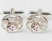 Steampunk cufflinks vintage Hamilton watch movements wedding anniversary grooms Gift silver cuff links men jewelry by Steampunk Nation 1857