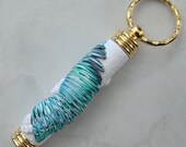 Wing Feather Cane White, Turquoise, Purple and Green Polymer Clay Needle Holder Key Ring Custom Key Fob 101