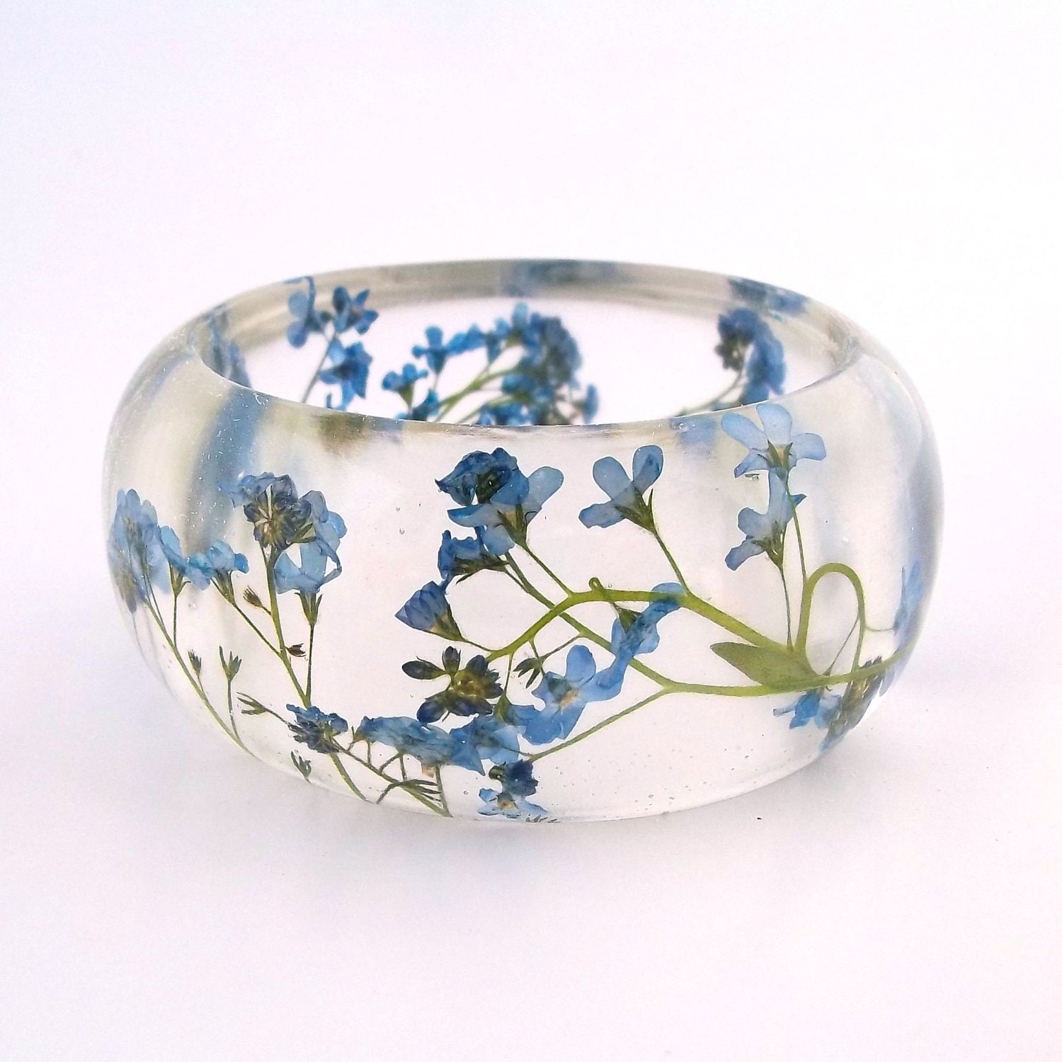 Forget Me Nots Resin Bangle Bracelet -  - Blue Real Flowers Cuff -  Pressed Flower Bracelet for the Gardener or Nature Lover