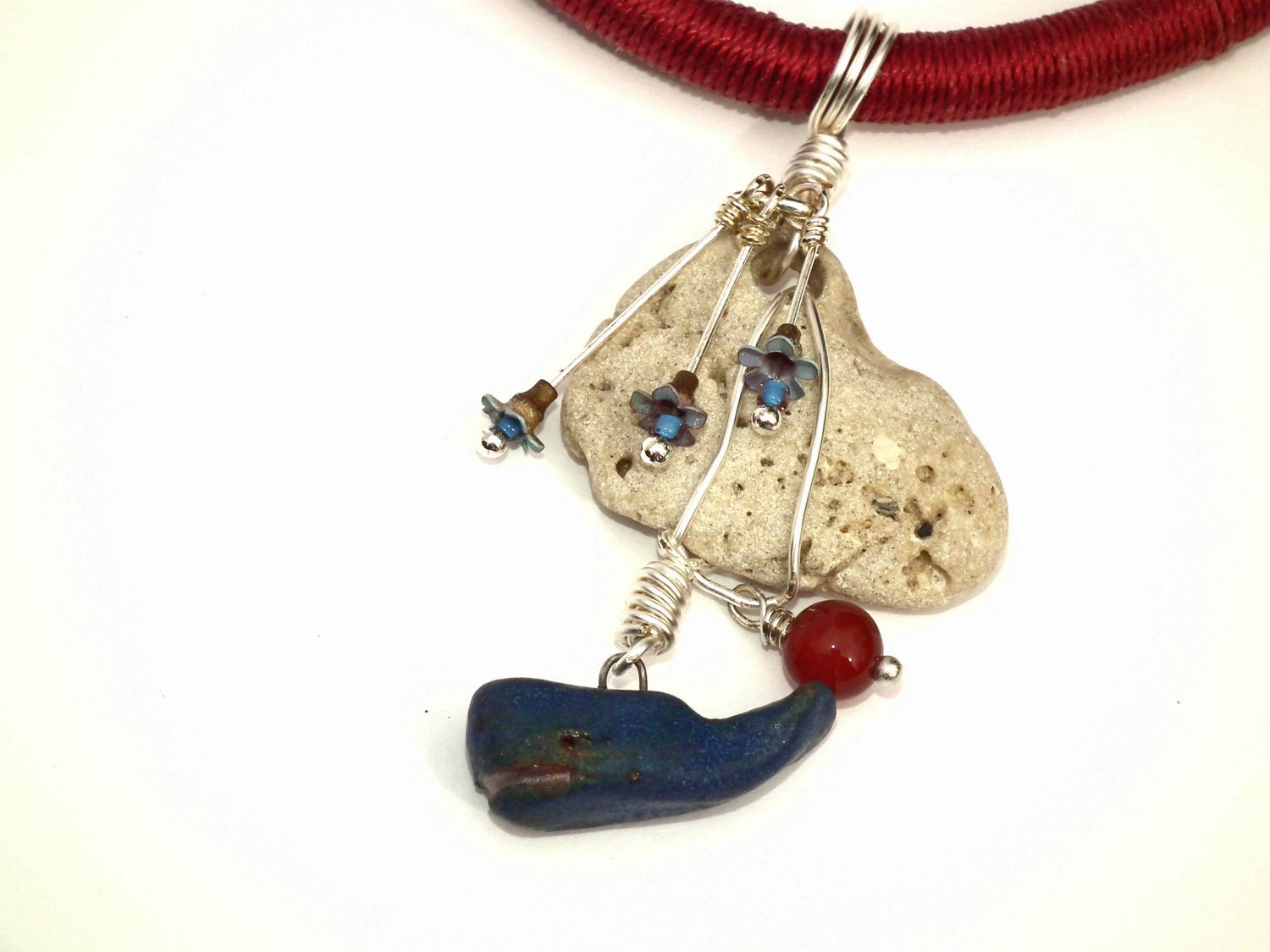 Nantucket Whale Wrapped Cord Pendant Necklace