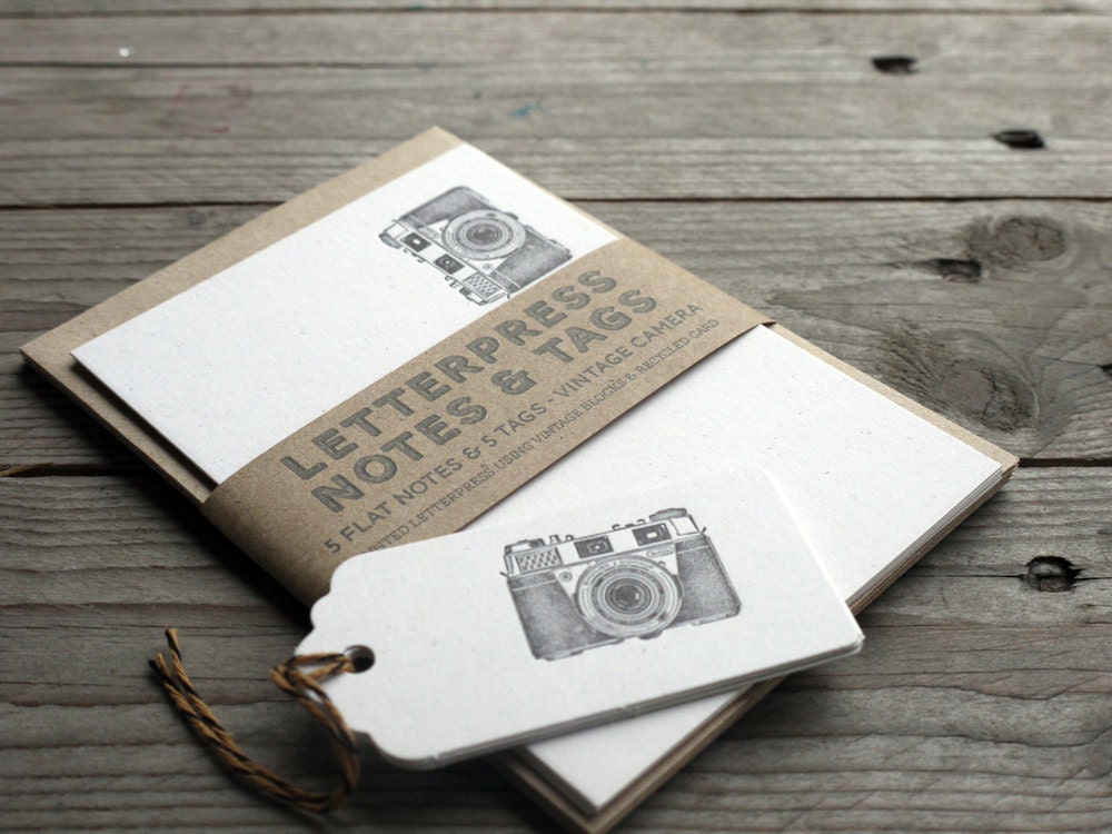Vintage Camera -  Letterpress Note Cards and tags