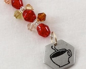 Coffee Cup Bookmark, Beaded with Double Sided Silver Charm