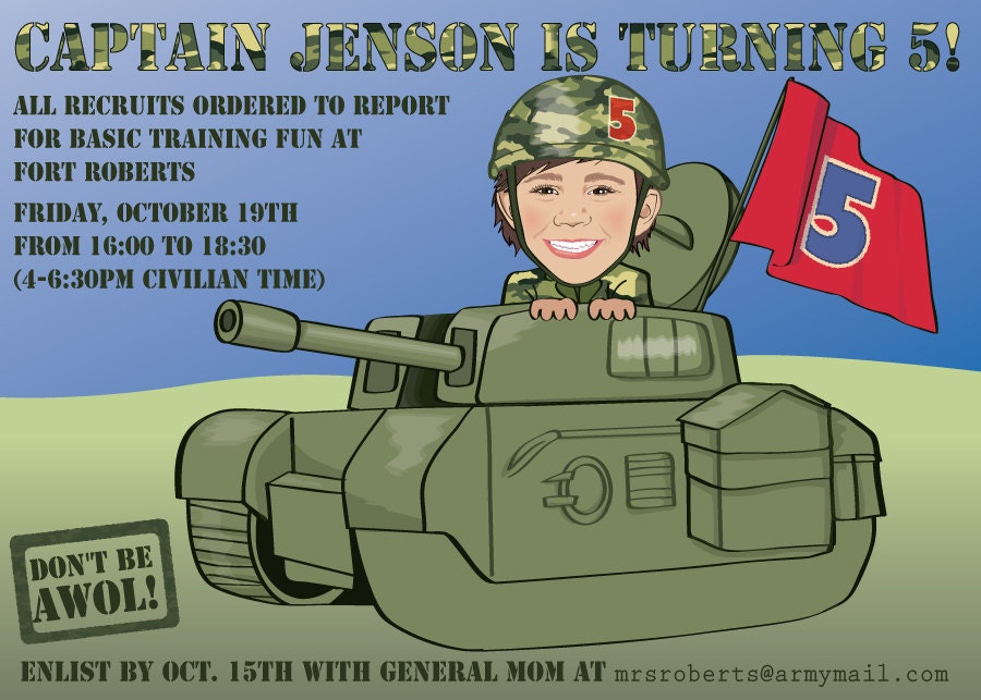 Army Soldier Invitation - Illustrated from your photo DIGITAL FILE