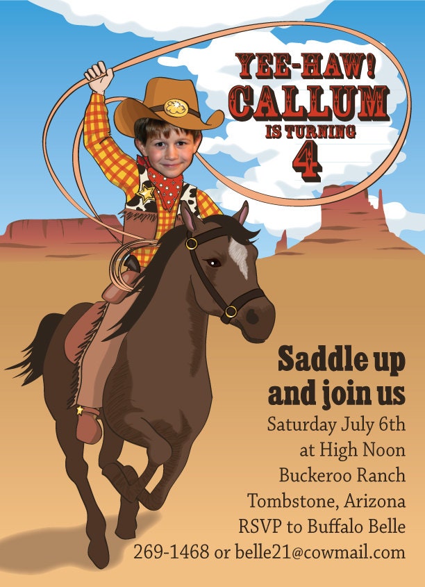 Cowboy Birthday Party Invitation for boy or girl - Personalized with your photo DIGITAL FILE