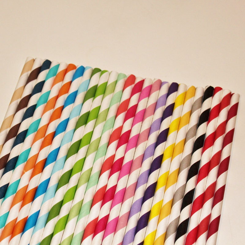 30 Paper Straws, PICK your Colors, Any Color or Design, Mix and Match, with DIY Straw Flags