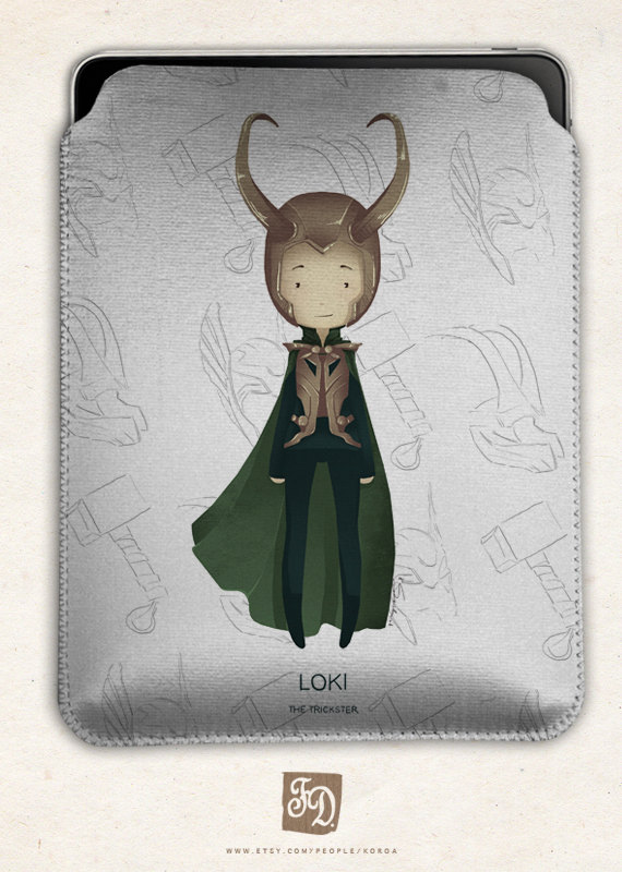 Hand made iPad / netbook sleeve cute LOKI the Trickster / the Avengers / Thor