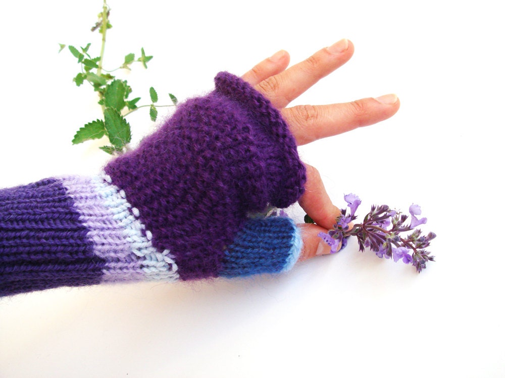 Purple fingerless gloves, spring accessory, women gloves