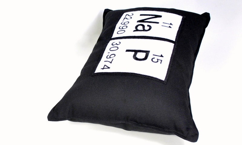 Periodic Table Geeky Nap Pillow - Chemistry Elements - Black Cotton Embroidered