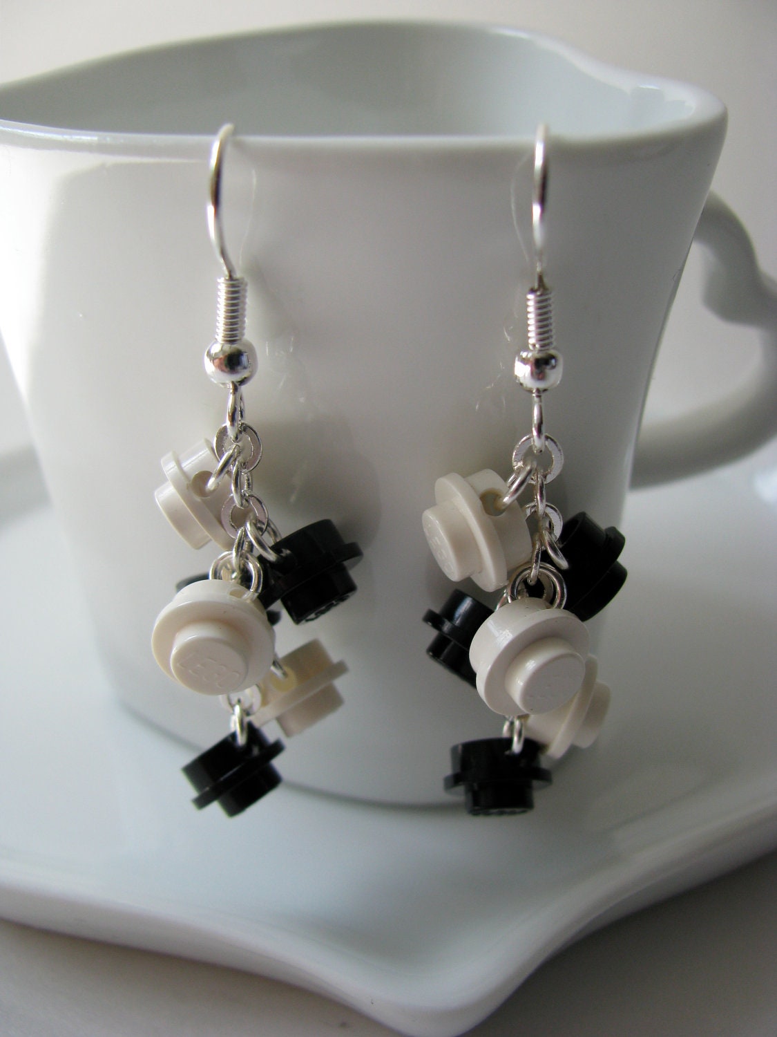 Black and White Brick Cascade Earrings