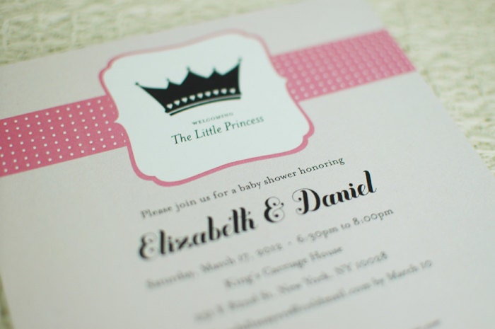 LITTLE PRINCESS - customized printable square crown baby shower invitation, pink purple