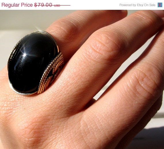 25% OFF Onyx Ring, Natural Black Gemstone, Recycled 14K Gold Fill, Green Eco Friendly Metal, Summer Jewelry, Summer Fashion, Wire Wrapped J