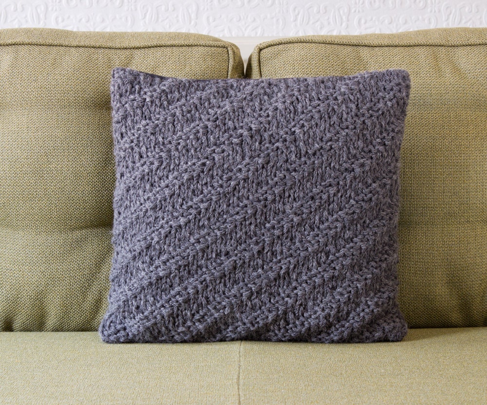 Dark Grey Hand Knitted Pillow / Cushion Cover