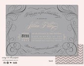 Bridal Shower Invitation - Script Pink and Grey Chevron - Digital File
