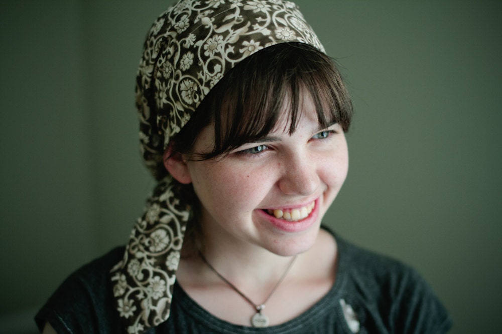 SALE 15% OFF --   Tichel, Hair Snood, Head Scarf, Pre Tied Bandana Alternative    Brown Paisley