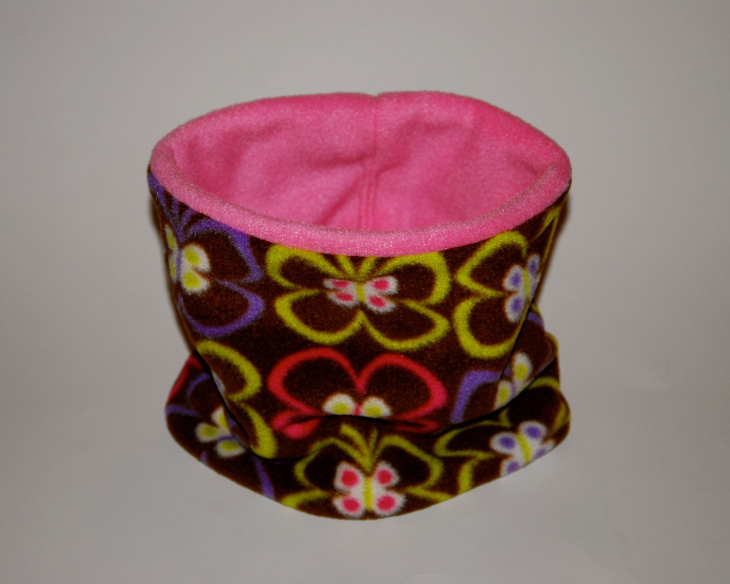 Fleece Kids Neck Warmer / Gaiter / Cowl Scarf - Butterfly Pink Brown