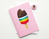 Kawaii Cute Ice Cream Lolly Card Pink with Badge
