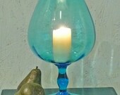 Mid-Century Turquoise Art Glass Candle Holder