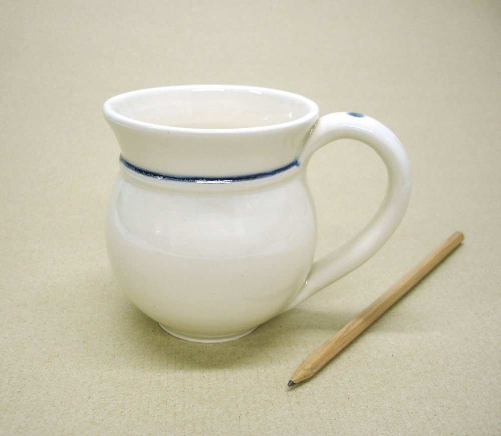 Ceramic pottery coffee mug glazed Glossy White latte chai cup Handmade Ceramics mugs Blue dot