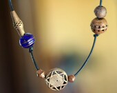 Vintage African trade beads with blue bead accent necklace