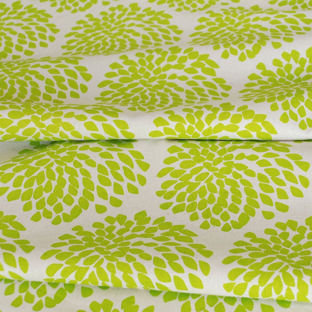 SALE  - 80cm of Protea screen-printed fabric (fresh lime on unbleached hemp / organic cotton)
