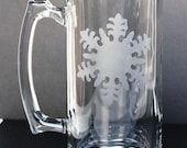 Snowflake - Etched Glass Beer Mug