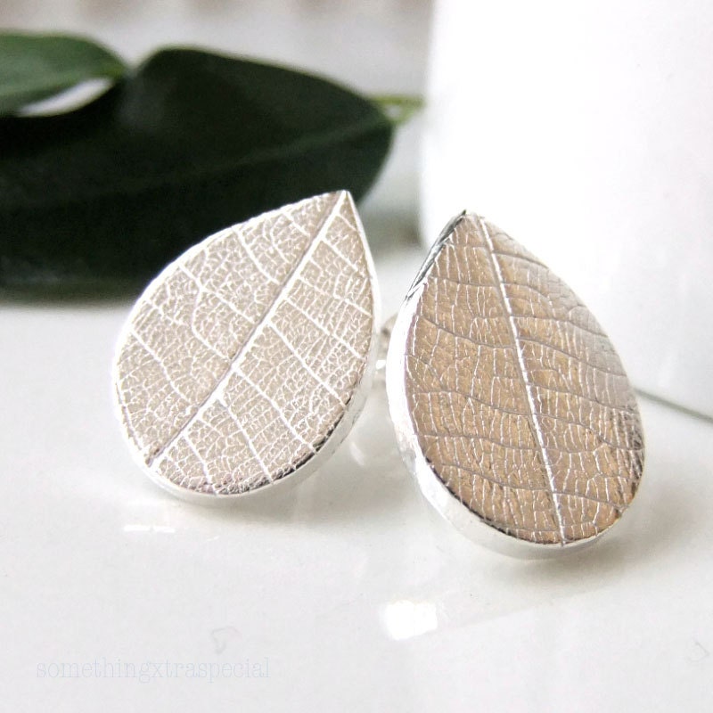 Silver Teardrop Leaf Earrings
