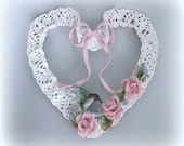 Cottage Chic Heart Wreath Flower Wreath Floral Wreath Shabby Chic Decor Romantic Home Hummingbird Wall Decor Pink Roses Handmade Feminine