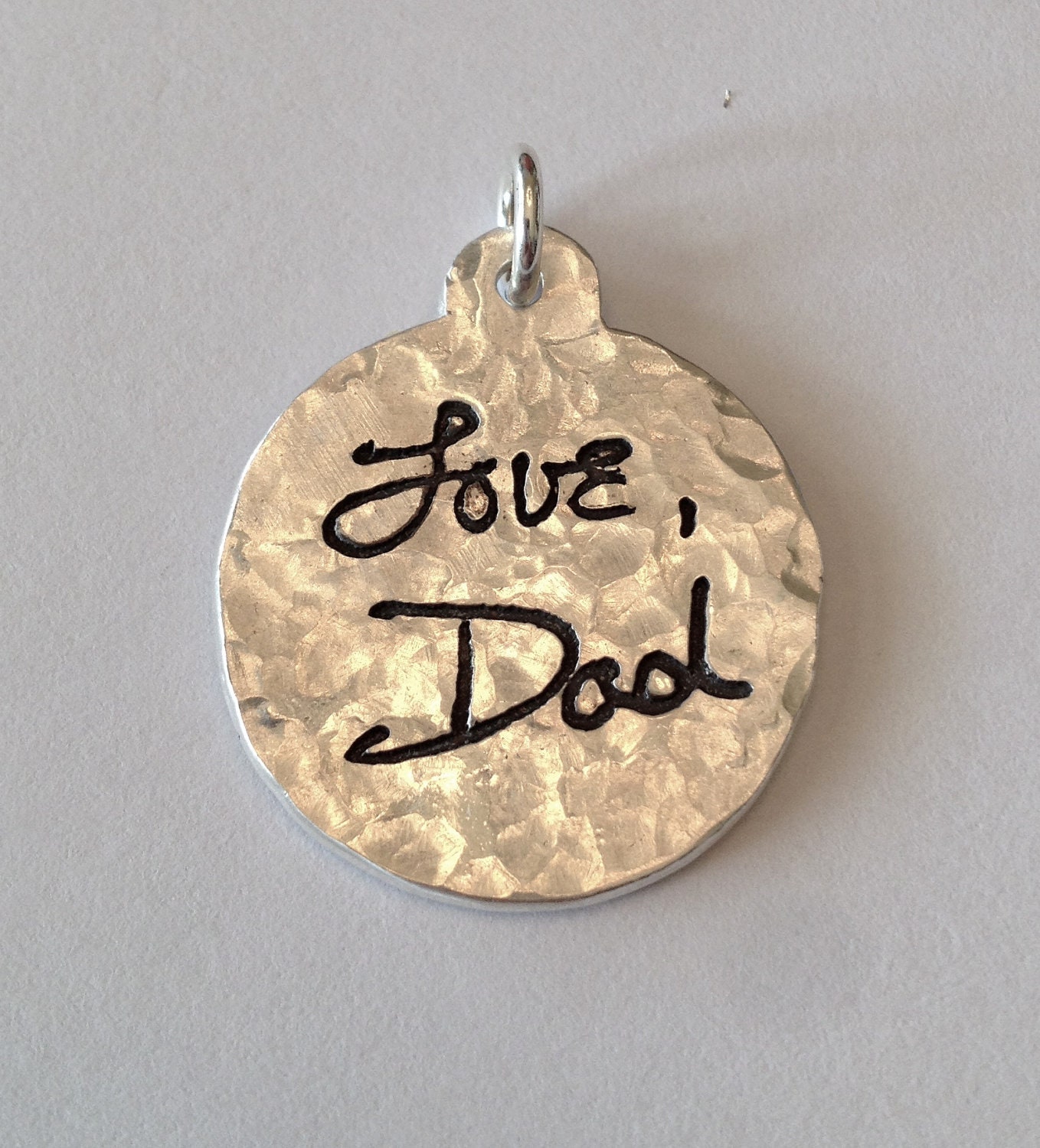 Memorial Jewelry Your Actual Loved Ones Writing Tab Top Silver Pendant Made to Order