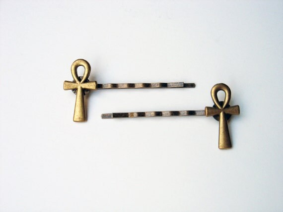 Ankh Eternal Life Bobby Pins - Set of 2 - Antique Brass