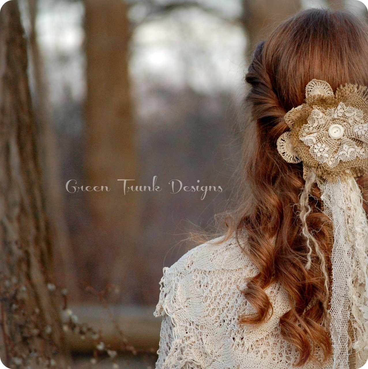 Rustic Burlap Flower Wedding Veil Hair Accessory  Made to Order