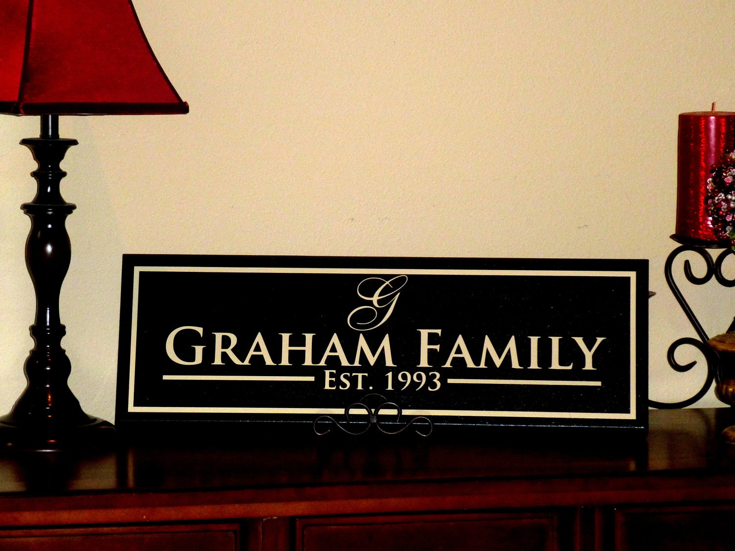 Personalized Family Name Sign, Custom Family Established Wood Sign, Hand Painted ,Vinyl Lettering 8x24