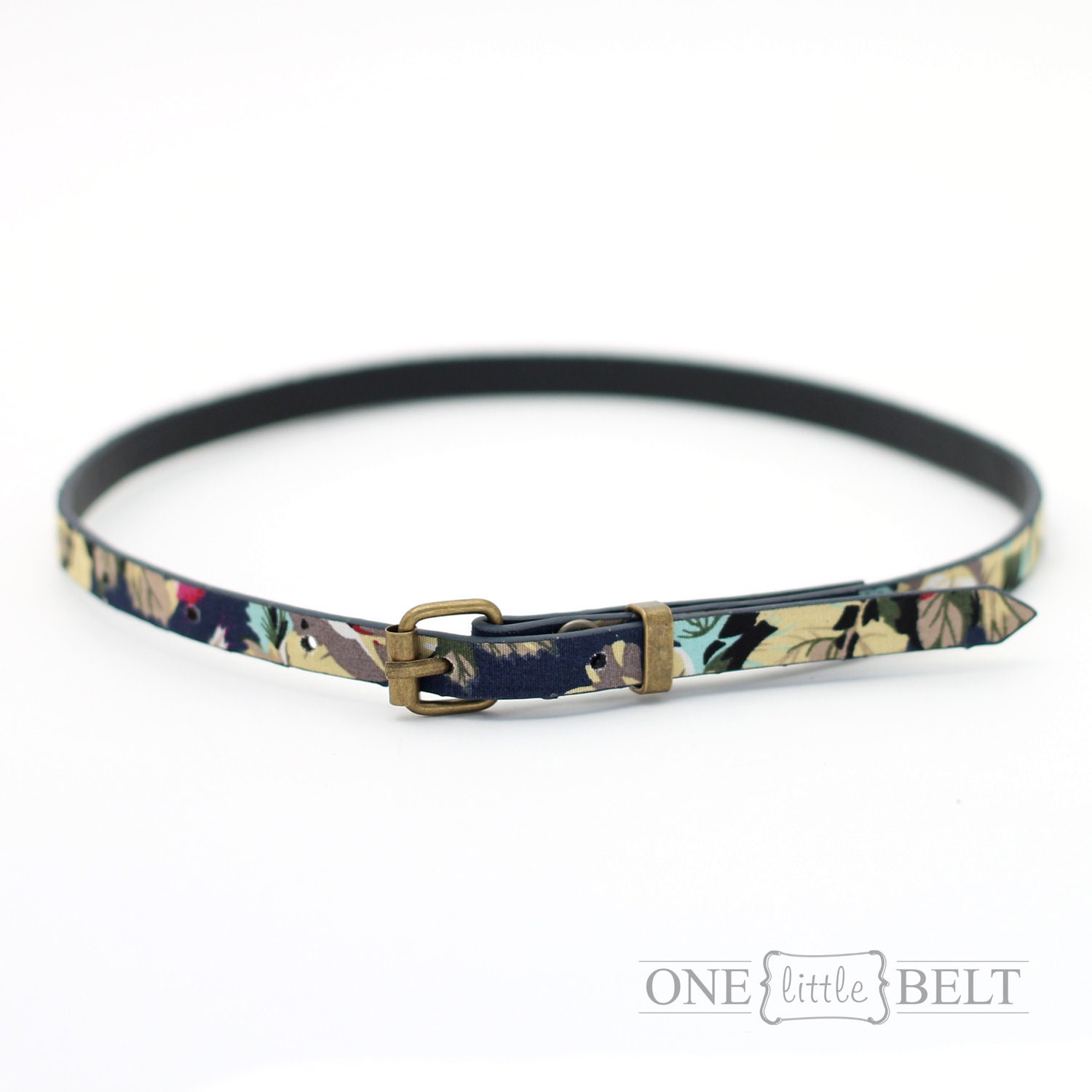 Toddler/Baby Girls Belt- Navy Floral Skinny Belt