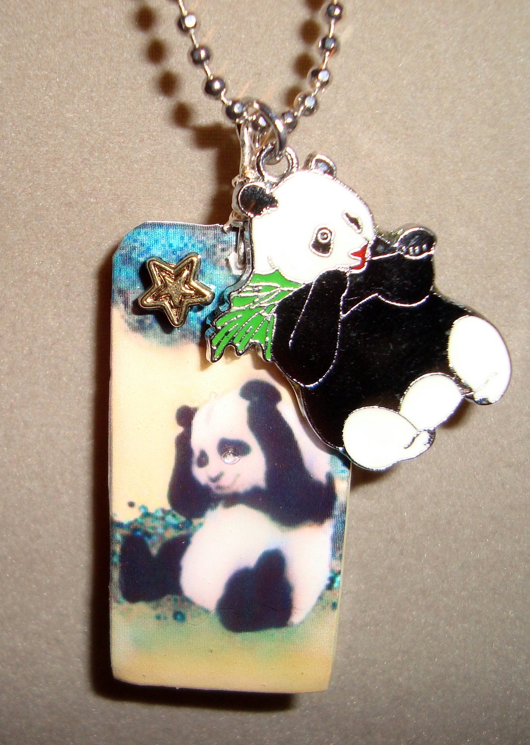 RESERVED: 100% Charity -Love Pandas- Dominoe Necklace with Panda Picture and Charm