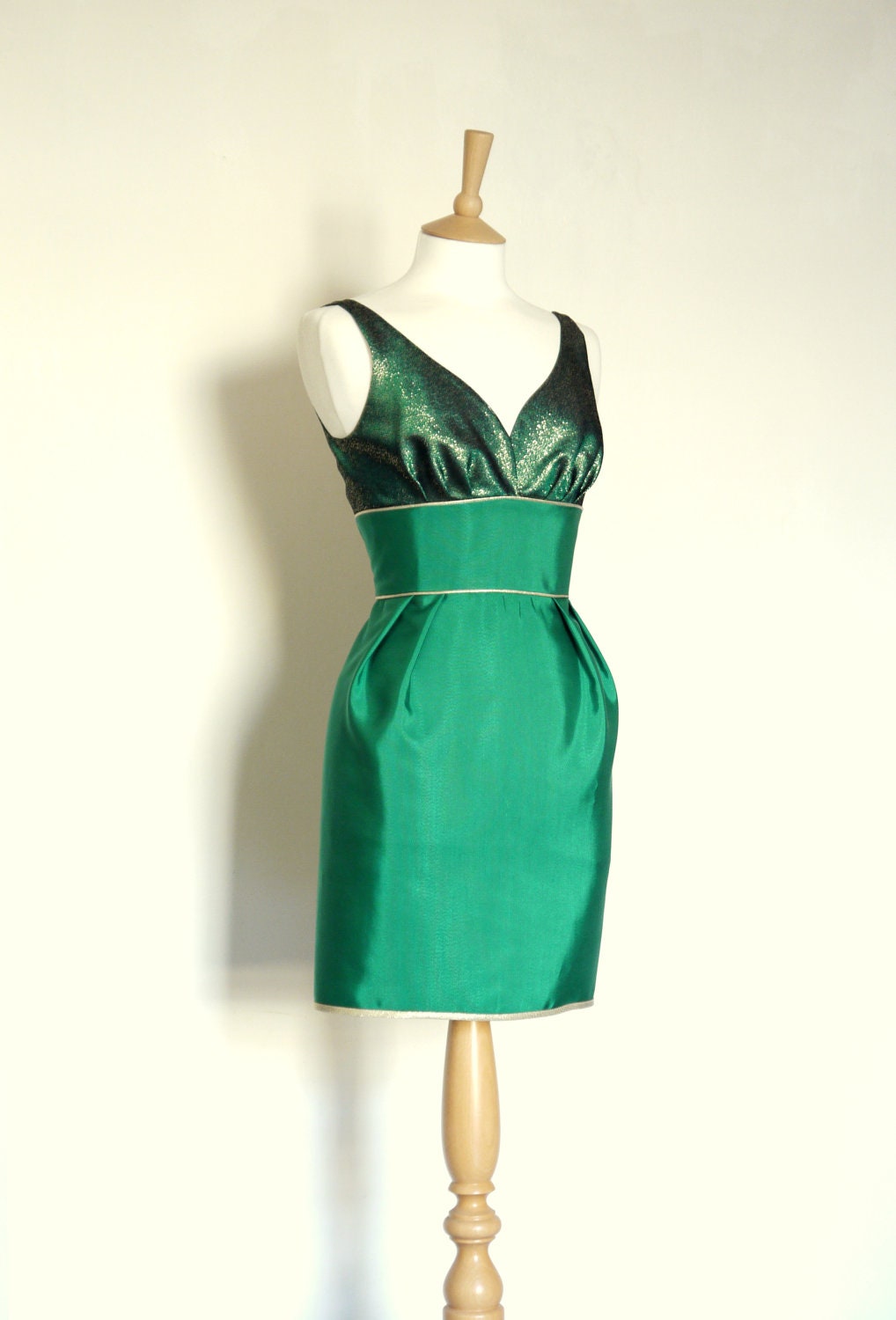 Emerald Green and Gold Cocktail Wiggle Dress-  Made To Measure