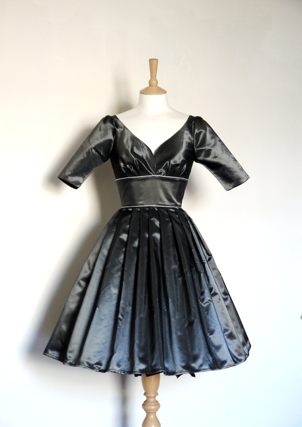 Slate Grey Taffeta Classic Evening Dress- Made by Dig For Victory