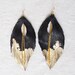 Leather Feather Earrings. Black with Gold Gilded Tip Earrings. Gold Leafed Sparkling Bohemian. Free Shipping Worldwide